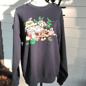 Women's Jerzees NWOT holiday puppy cuteness navy blue sweatshirt sz M